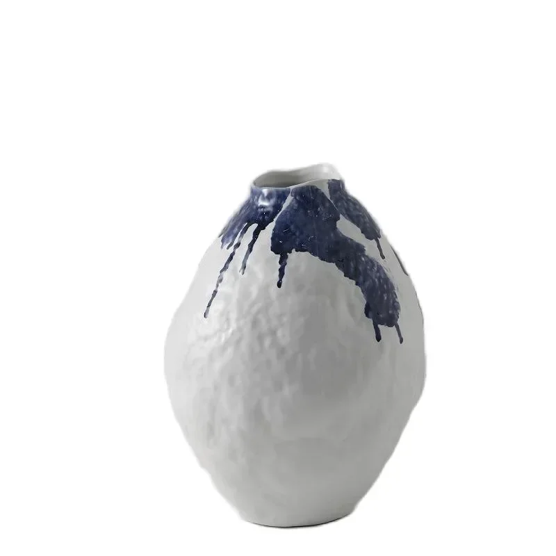 

modern hand-painted black ink spot blue ceramic vase retro flower arrangement ornament