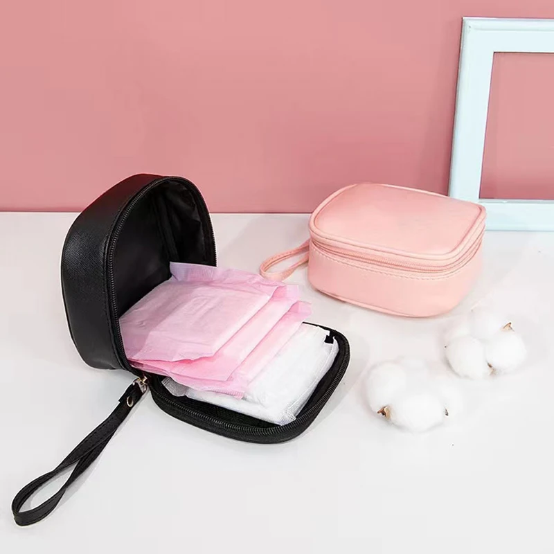 New PU Fashion Square Cosmetic Storage Bag Women Girl Make Up Key Sanitary Napkin Tote Pouch Travel Organizer Lipstick Mini Bag