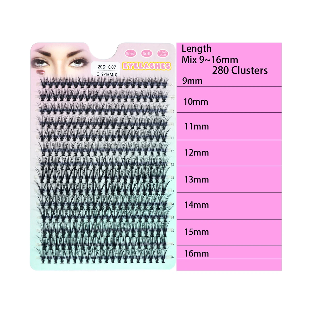 QSTY 240pcs Individual Lash Extensions, 20D Lash Clusters Volume Mix Pack, 9-16mm Mix Lengths 20 Roots CD Curl 0.07mm Thicknes