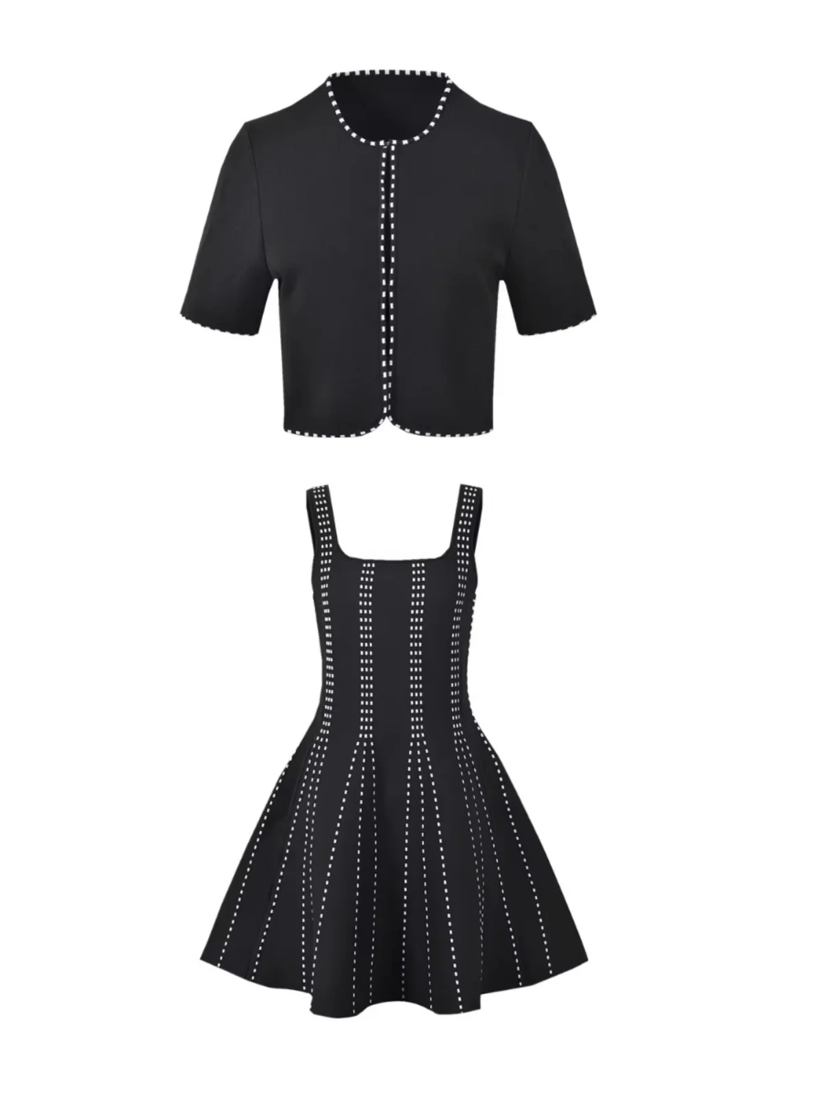 

Весна 2025: Модный комплект из укороченного топа и миди-платья с поясом для женщин, повседневный шик