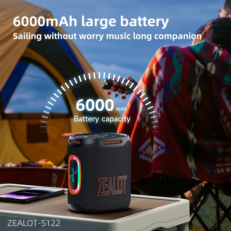 ZEALOT-S122 Oryginalny przenośny głośnik Bluetooth Zbalansowany/subwoofer Sound Box BT5.3 Głośnik zewnętrzny ze światłem LED, gniazdo TF USB