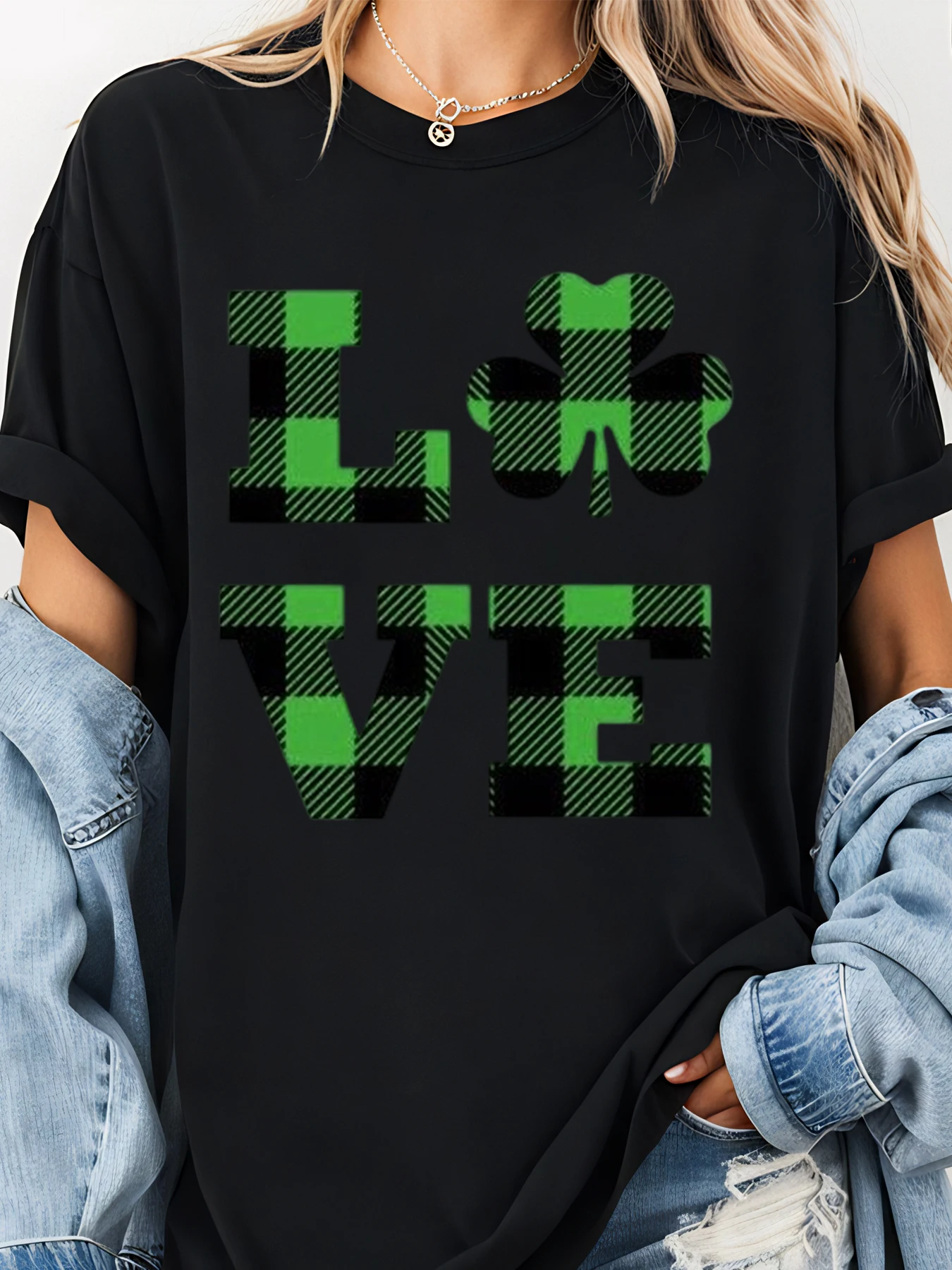 St Patrick Day Love Print T Shirt With Shamrock Detail Women Casual Top Fashion Statement Piece