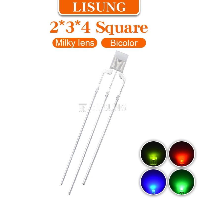 1000pcs/Bag 234 Led 2*3*4mm Diffuse Milky Lens Bi-color Universal Anode Cathode Blue Red Green Two-color Diode Indicat Light