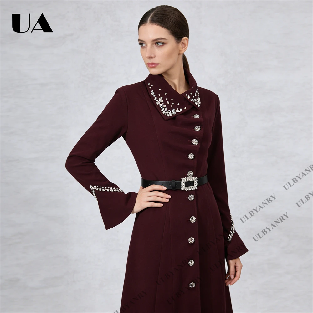 ULBYANRY Graceful Women's Long Suit Dress with Crystals Single Row Suit Blazer with Belt Events Gathering Party Outfit