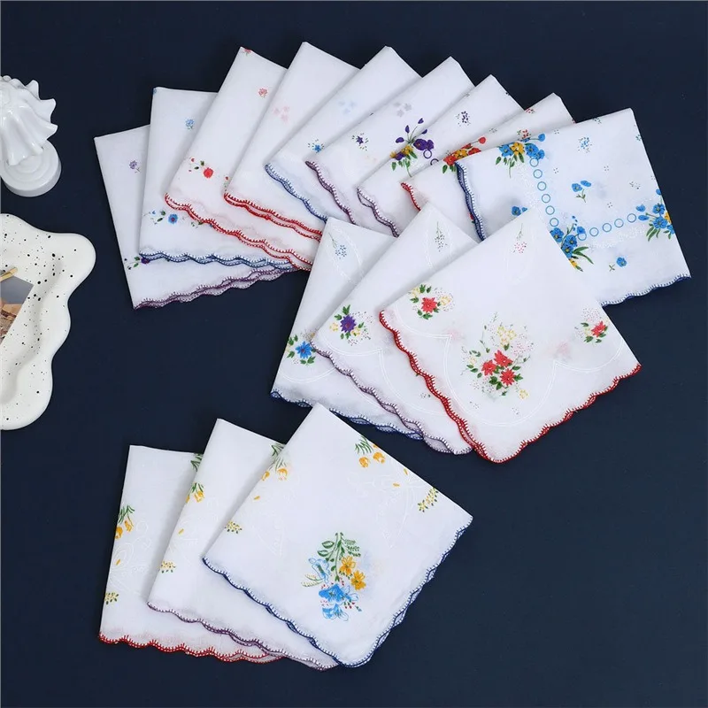 3 pezzi fazzoletto di cotone stampato fazzoletto bordo in puro cotone asciugamano sottile assorbente pulire il sudore forniture di nozze quadrate 28 cm