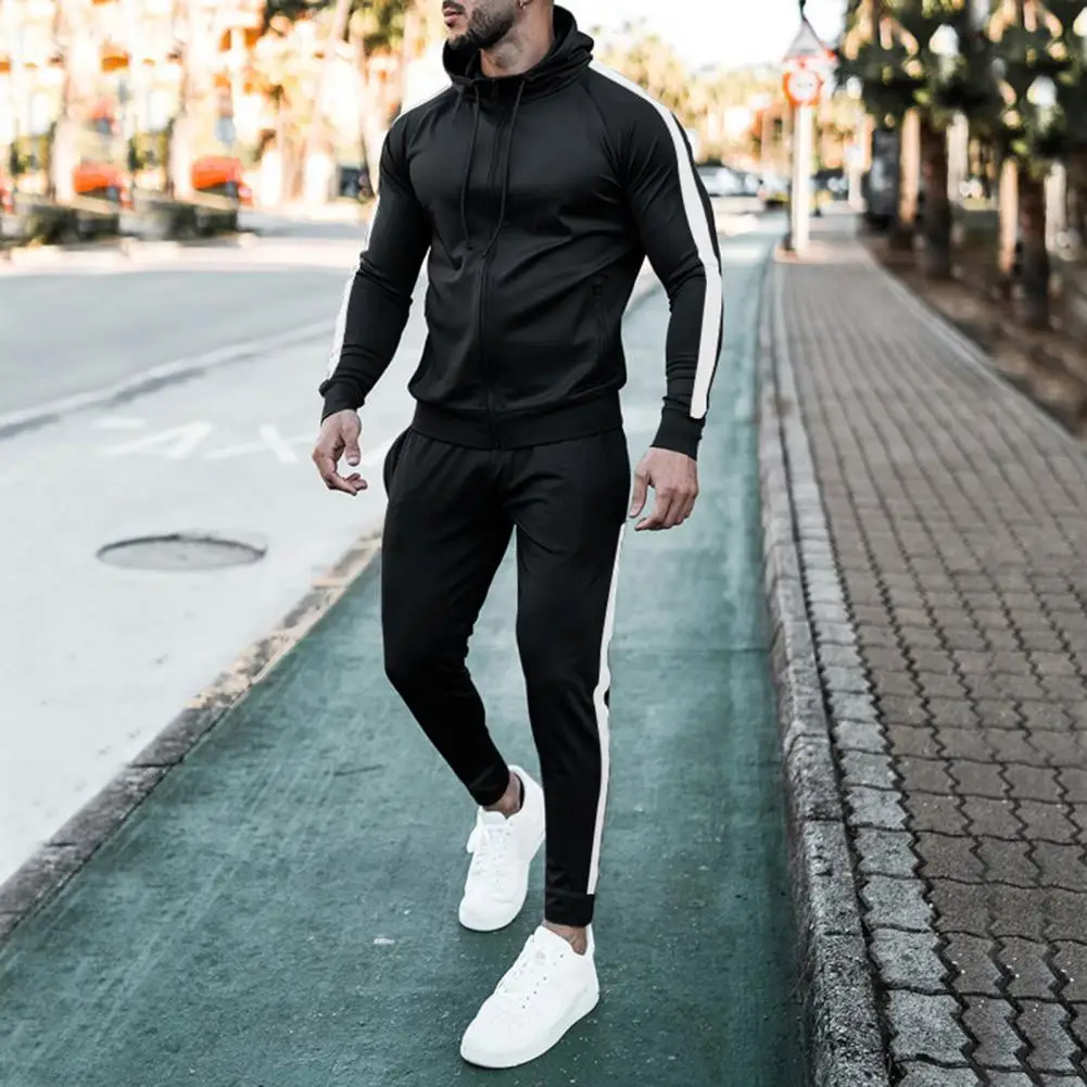 

Simple Men Jogging Suit Elastic Waistline Shrinkable Cuffs Mid-rise Men Tracksuit Streetwear