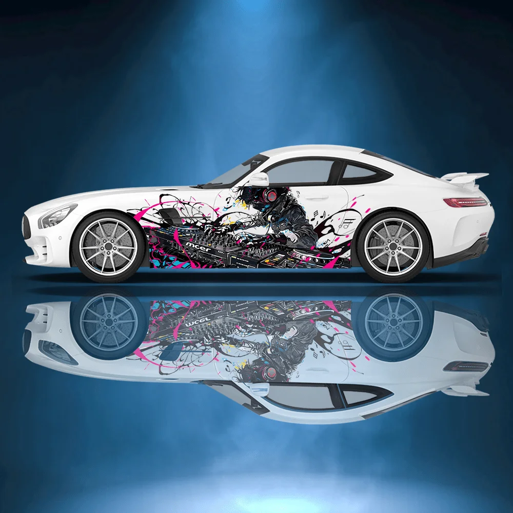 DJ Playing with A Turntable Car Vinyl Wraps Decal Self-adhesive PVC Sticker Suitable for Trucks SUV Decoration Auto Accessories