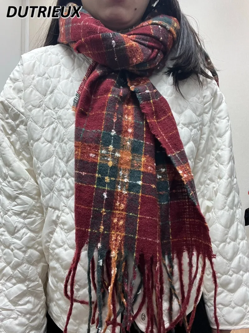 Japanischen Stil Winter Neue Süße Nette Mädchen Vielseitig Plaid Farbe Schal Ausgehen Warme Schal Hals Zubehör für Frauen