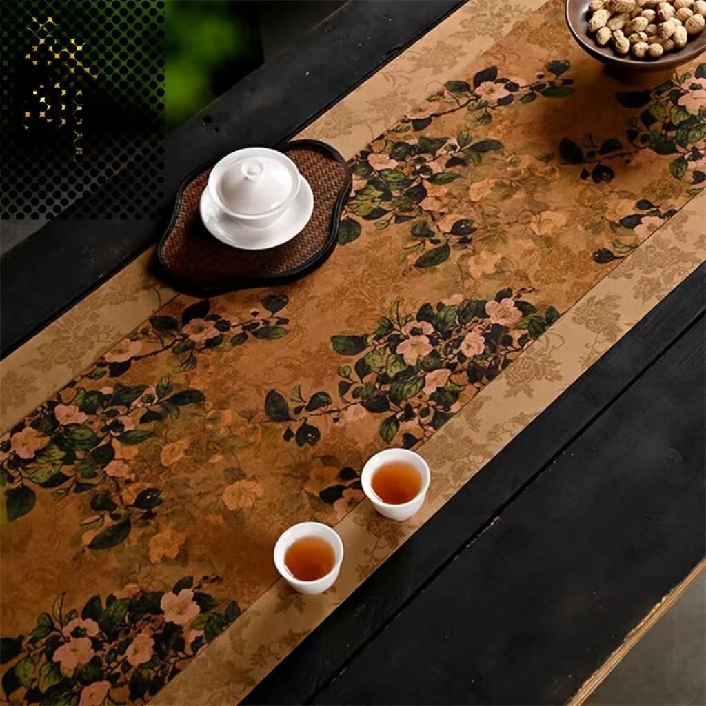 Waterproof brocade teamat light luxury high-end table runner imitation linen fabric Chinese style teaflag mat new Chinese style