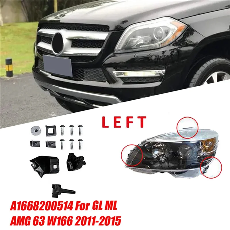1Pair Front Headlight RS Bracket Repair Mount Kits For GLS GL ML-Class W166 11-15 A1668200514 A1668200614