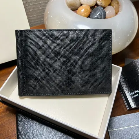 130316 # 1291509 수제 미국 달러 지갑 럭셔리 브랜드 가죽 컬렉션 6 카드 슬롯 카드 홀더 머니 클립 휴일 선물