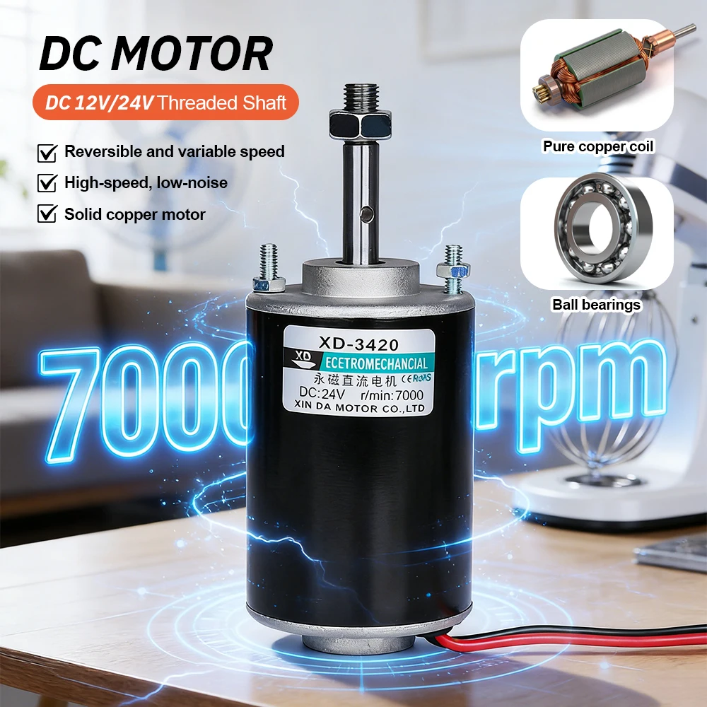 30W Permanent Magnet DC Motor 12V/24V High Torque Threaded Shaft Motor for Electric Tools, Pumps and Automation Equipment