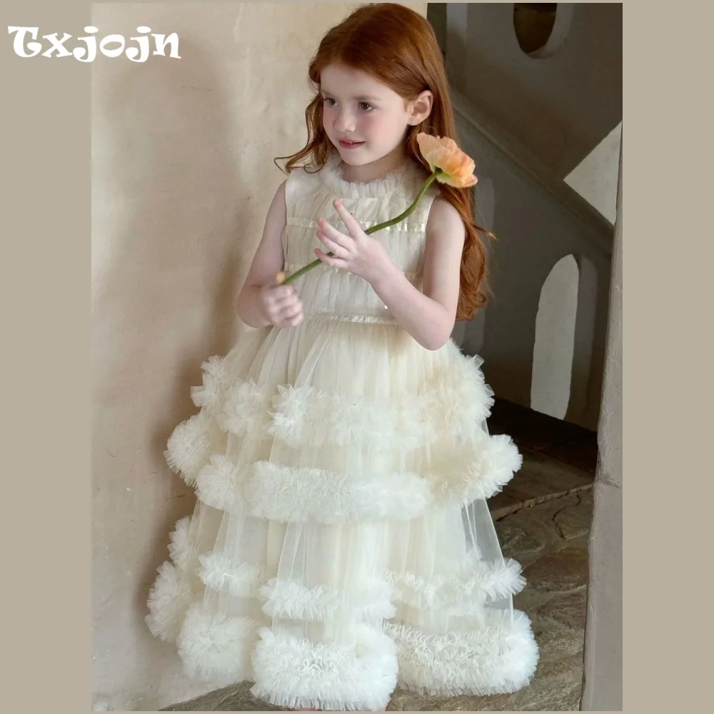 Princess Style Ruffled Homecoming Girls Dress, Sleeveless Birthdy Party Dress for Girls, Flower Girl Wedding Tiered Dress