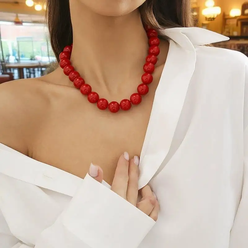 

Exaggerated Pearl Beaded Nelace Women's Faion Geometric round Bead Bracelet Clavicle Chain Cross-Border Jewelry