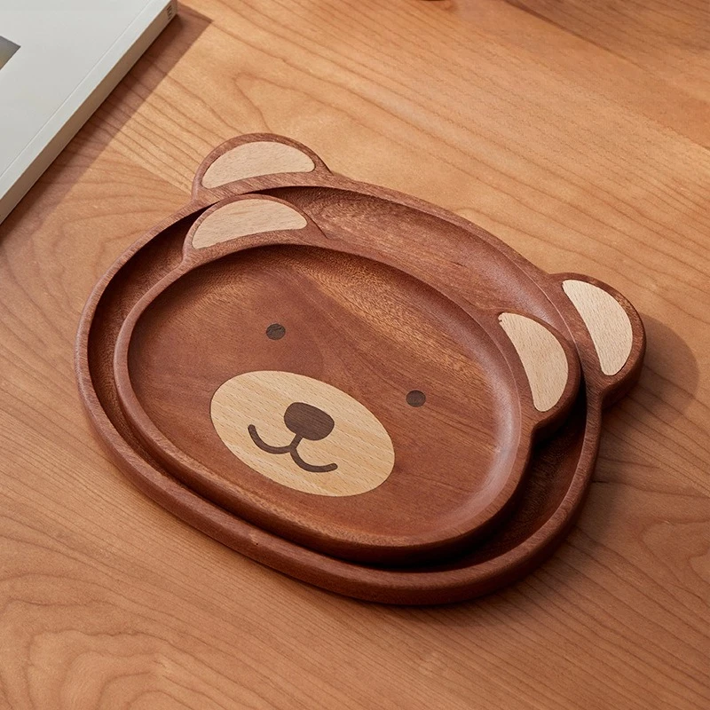 

Милая тарелка с медведем, черное дерево, орех, японский стиль, высококачественная деревянная тарелка, поднос для сервировки фруктов с героями мультфильмов, круглая тарелка с медведем