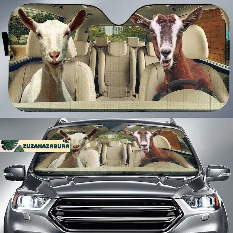 Goat Auto Sun Shade,Goats Car Sun Protector, Animal Sunshade,Car Accessories Sun Shade,Sheep Car Windshield, Farm Car Sunshade