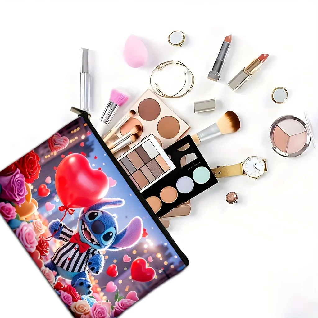 1-Stitch Love and Balloon Makeup Bag - Levendig Stitch-ontwerp, perfecte reisopbergtas met ritssluiting - Leuk verjaardagscadeau