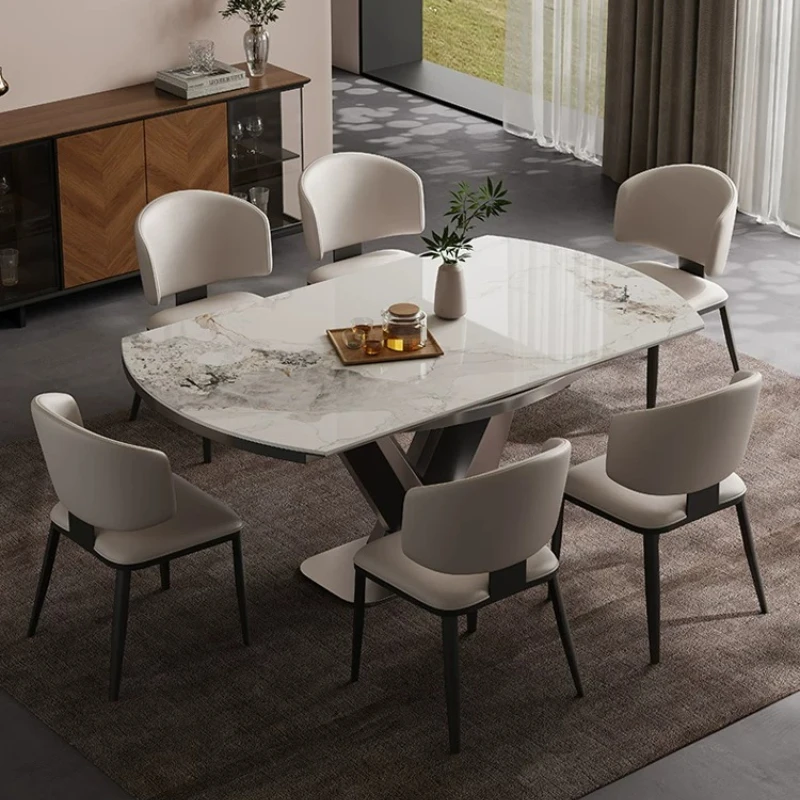 Retractable Square Round Dining Table Modern Light Luxury Rock Slab Folding Dining Tables And Sets Chair Combination Furniture