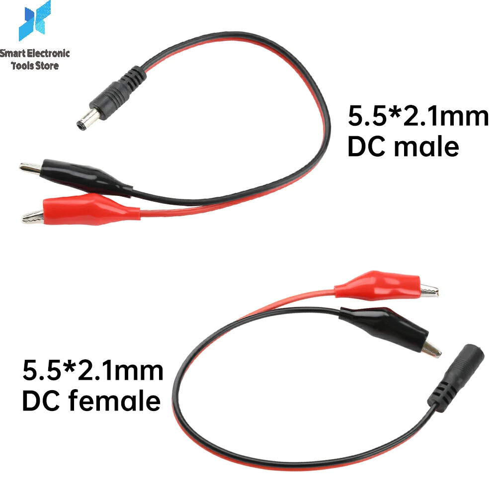 5.5X2.1MM DC Male/Female Jack Connector To 2 Alligator Clips Crocodile Wire 30cm Power Test lead Cable Adapter