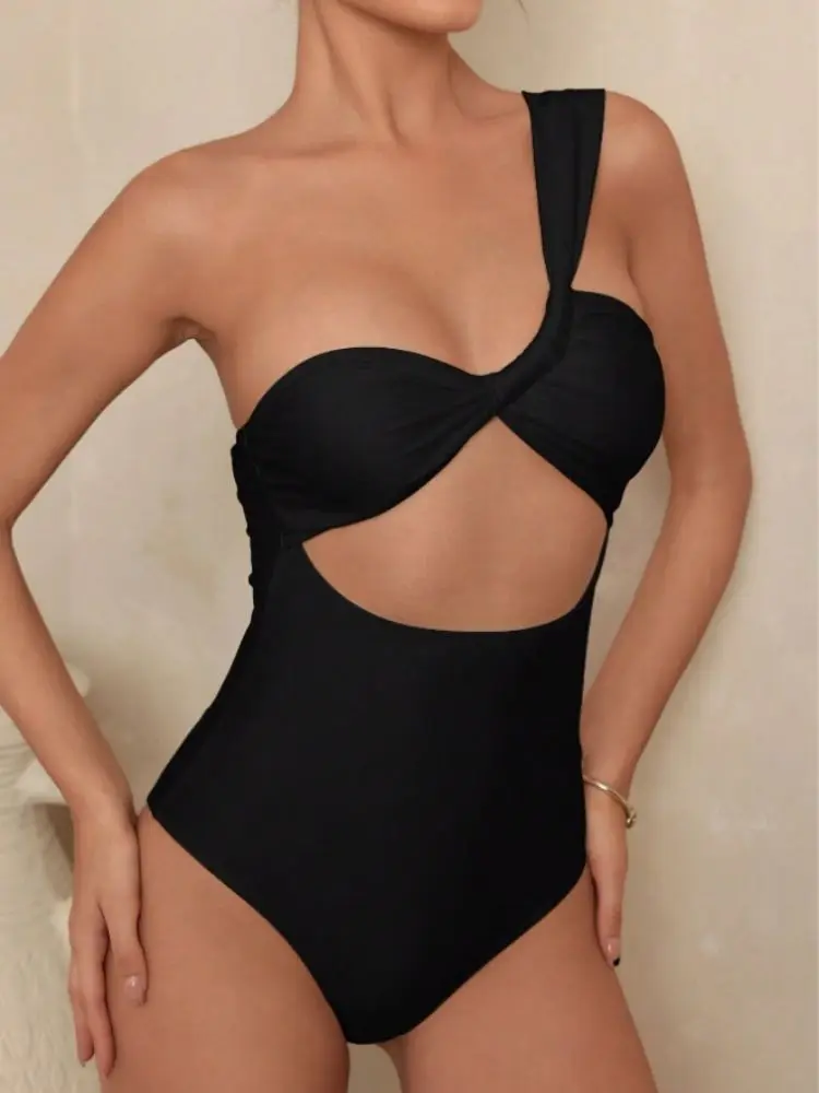 Cikini-Badeanzug für Damen mit Brustausschnitt, gedrehter Knoten, gekräuselter Taille, Bandeau-Ausschnitt, einteiliger Badeanzug, Sommer-Strandurlaub
