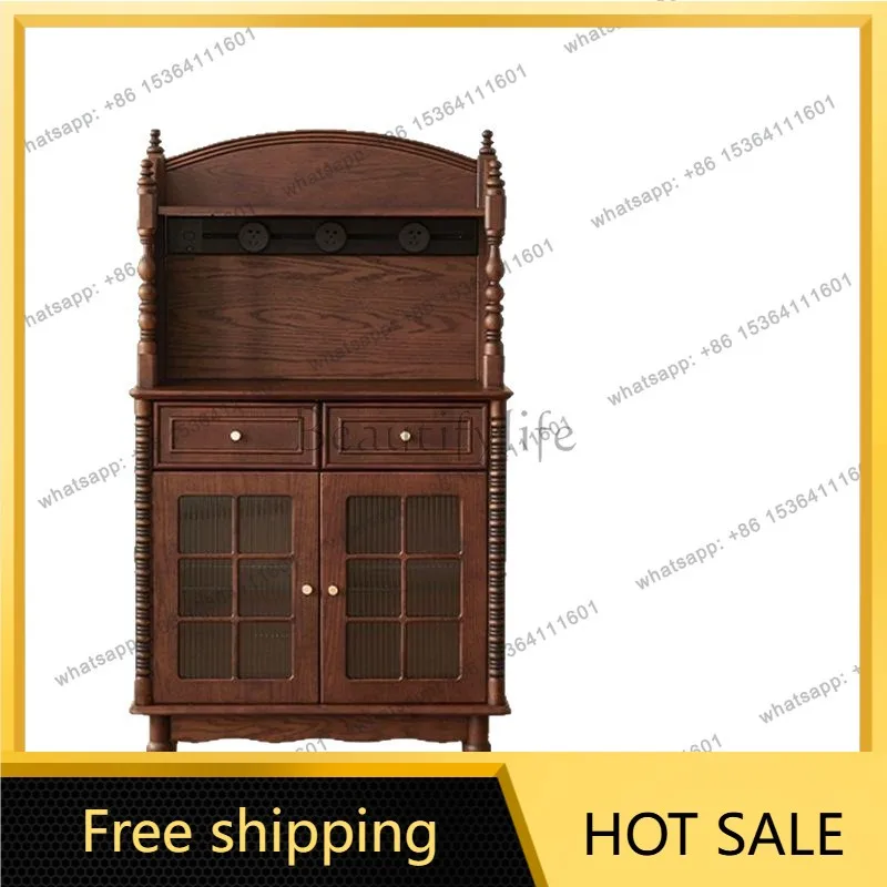 LJY French retro solid wood dining side cabinet small apartment living room wall integrated storage cabinet