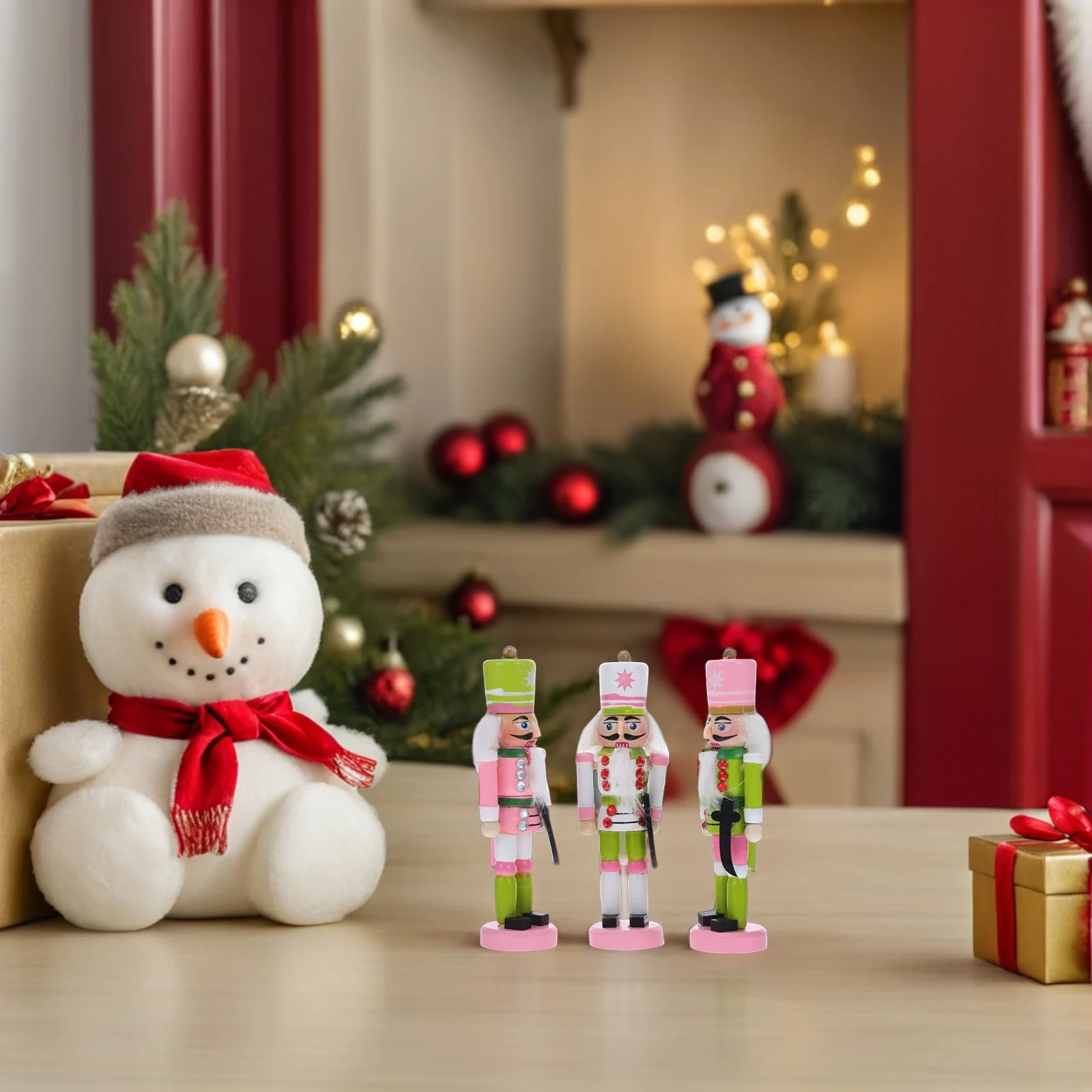 

3Pcs Wooden Nutcracker Ornaments Christmas Decoration Set - Handcrafted Soldier Figures for Holiday Home Tree Tabletop Decor