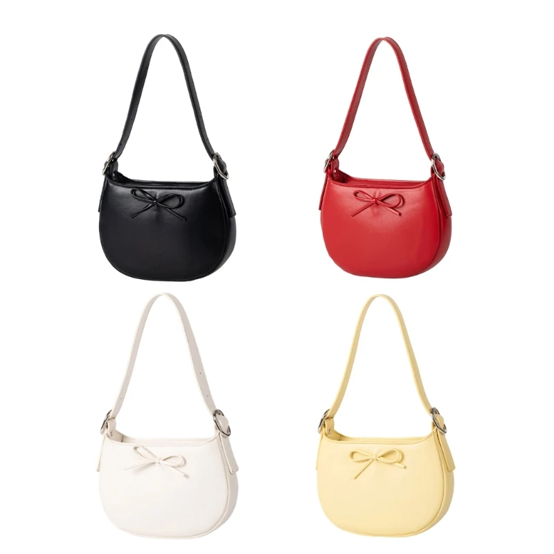 

E8FB Elegant Bows Evening Purse for Women Stylish Handbag PU Leather Shoulder Bag