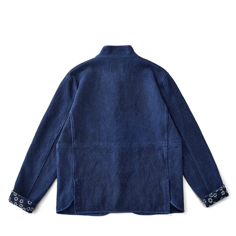 High Quality Men's Plant Blue Dyed Chinese Style Long Sleeve Jacket Casual Coat