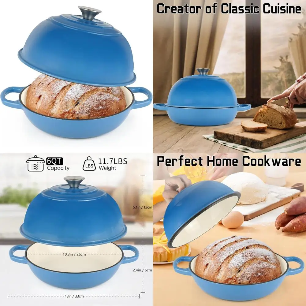 

Эмалированная чугунная голландская духовка для хлеба на закваске — 10-дюймовая кастрюля для выпечки хлеба с крышкой, емкость 6 литров