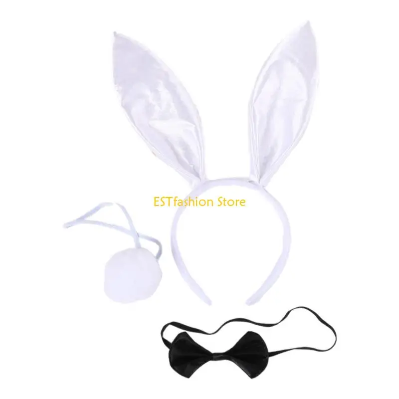 

Y5GC 1 комплект, плюшевая повязка для волос в форме кроличьих ушей, костюм с хвостом и галстуком-бабочкой для косплея, головной
