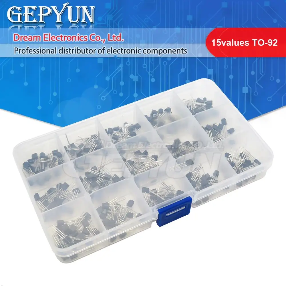 15Value*20pcs TO-92 Assorted Kit 2N2222 S9012 S9013 S9014 S8050 S8550 2N3904 2N3906 2N5401 2N5551 A42 A92 A1015 C1815 13001