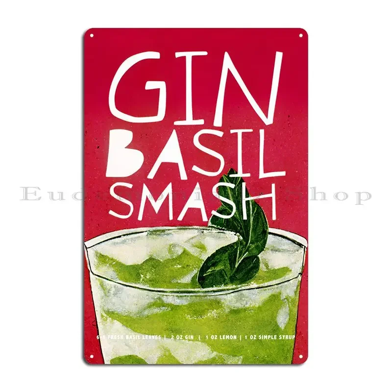 Gin Basil Smash Red Recipe Metal Sign PaintingCustomize Design Customized Wall Decor Tin Sign Poster