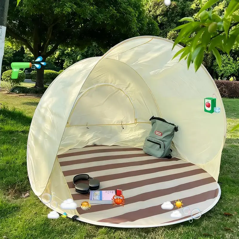 かわいいキャンプテント屋外ビーチ砂草日よけワンタッチ開閉組み立て不要防風日よけシェルターポリエステル繊維