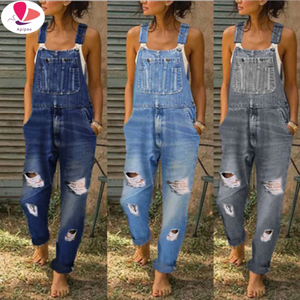 2024 Summer Hot Selling Women's Denim Overall Hole Slimming Women's Suspender Trousers Overall Pants Rompers Womens Jumpsuit