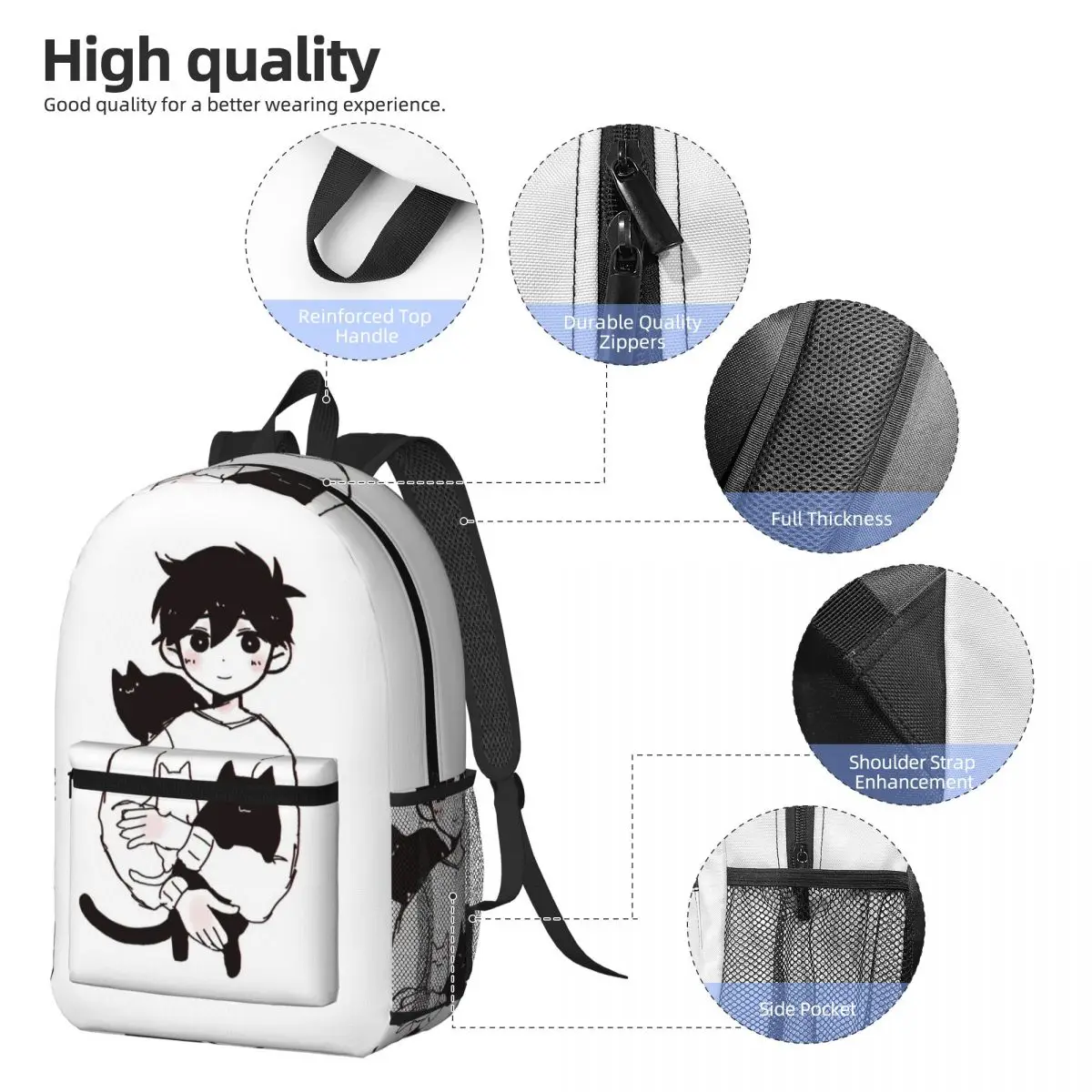 Omori Sunny And Mewo Backpack Daypack Large Capacity Children BookBag School Bag Shoulder Bags for Men Women