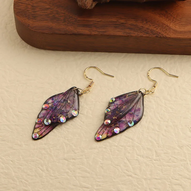 Minar Fairy Clear Gradient Color Resin Wings Dangle Earrings für Damen Großhandel Kupfer Strass Schmetterlingsanhänger Ohrring