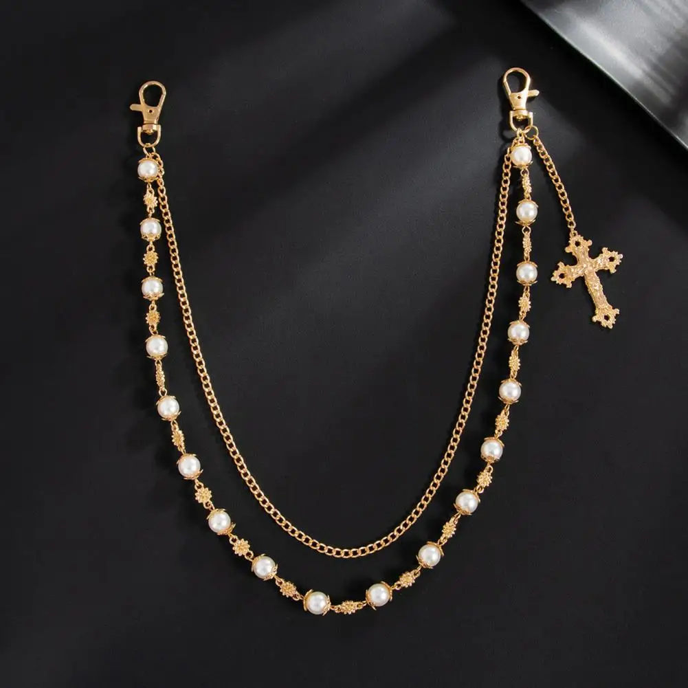 Hip-hop Enthusiast Accessory Pants Chain with Faux Pearls Multi-layered Metal Flower Decor Wallet Chain for Fashion for Street