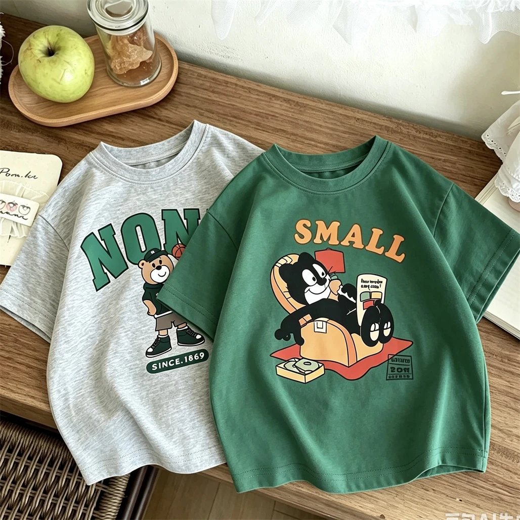 2-7 Jahre alte Jungen Mädchen Freizeit-T-Shirt, locker geschnittener Rundhals-Pullover, einfaches vielseitiges Basis-Shirt, Sommerkleidung, reine Baumwoll-T-Shirts – Detail 4
