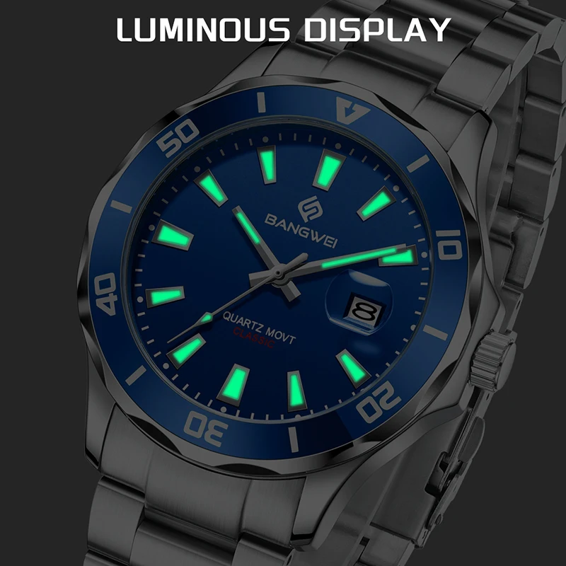 BANGWEI New Classic Business Watch Men Fashion Top Brand Luxury Quartz Man Wristwatch Sports Waterproof Chronograph Reloj Hombre