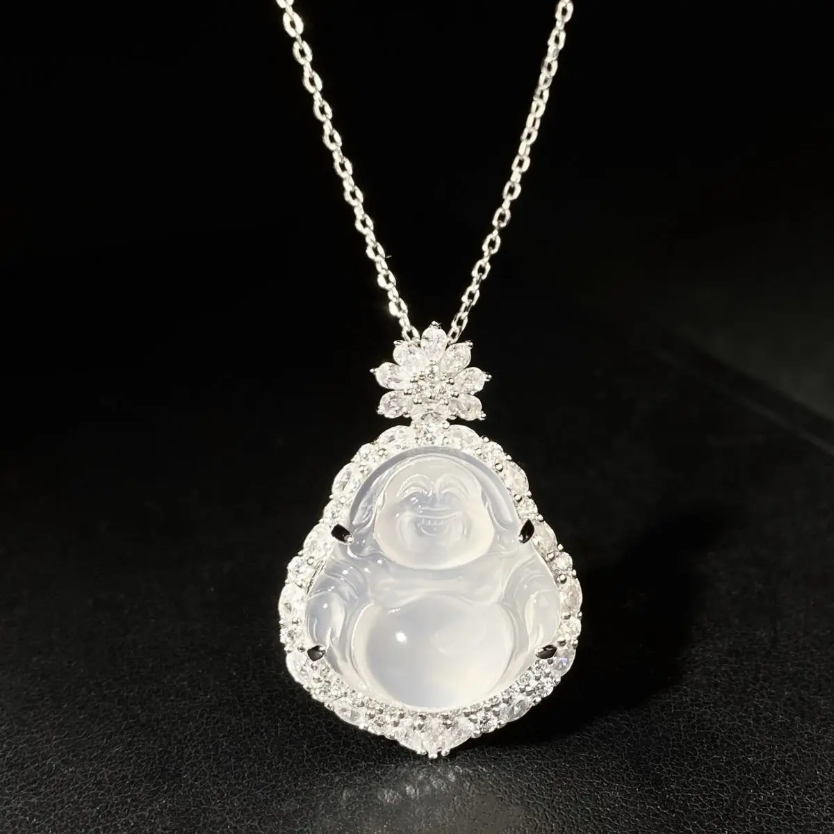 

S925 Pure Silver Buddha Necklace, Women's High Ice Jade Pulp, Water Foam, Water Foam Jade Pendant, Ice Type, Natural Jade Pulp