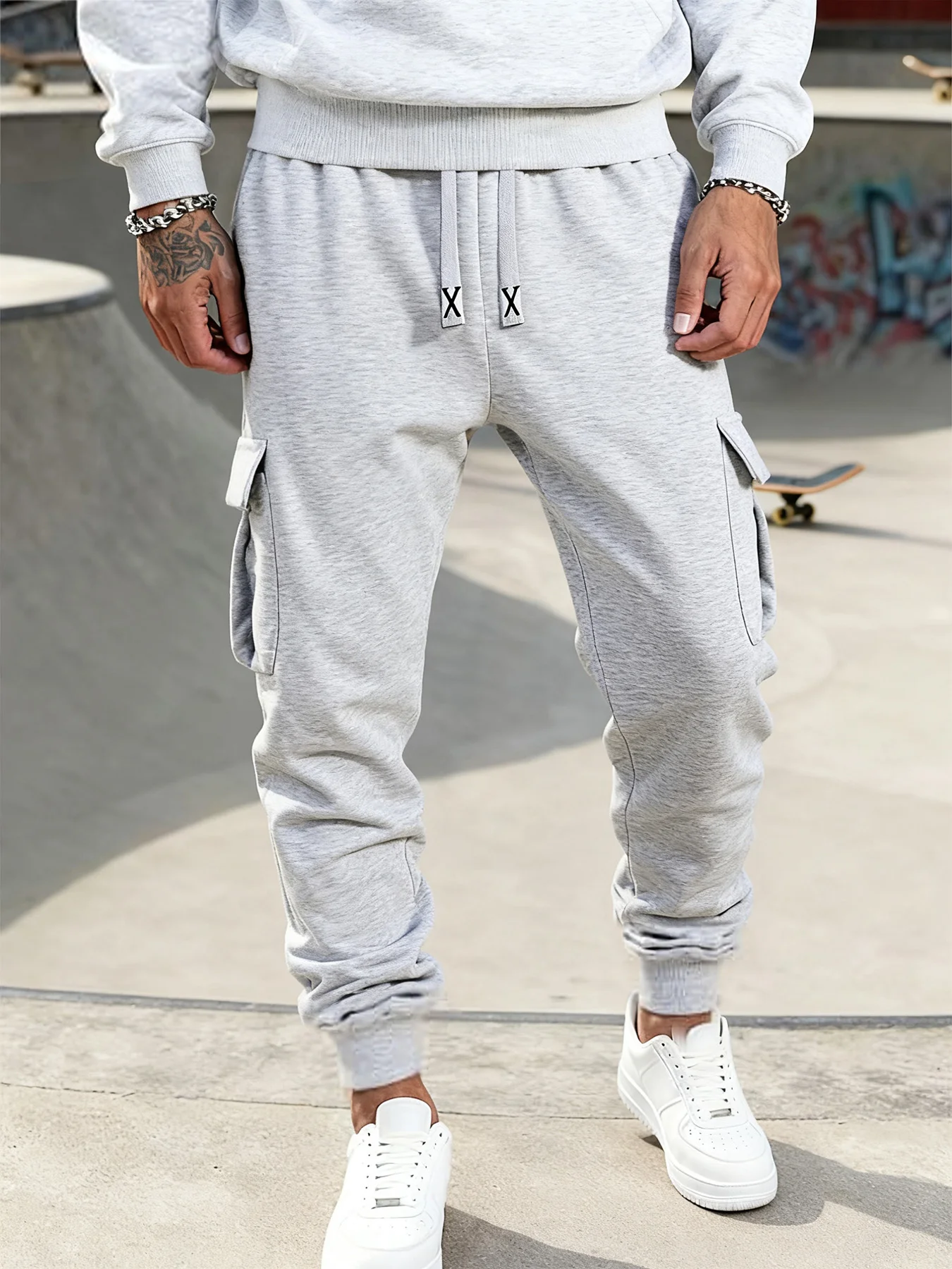 Mens Casual Pants Spring Autumn Sweatpants Drawstring Solid Color Workout Long Pants Fashion Gym Trousers with Pockets - Image 4