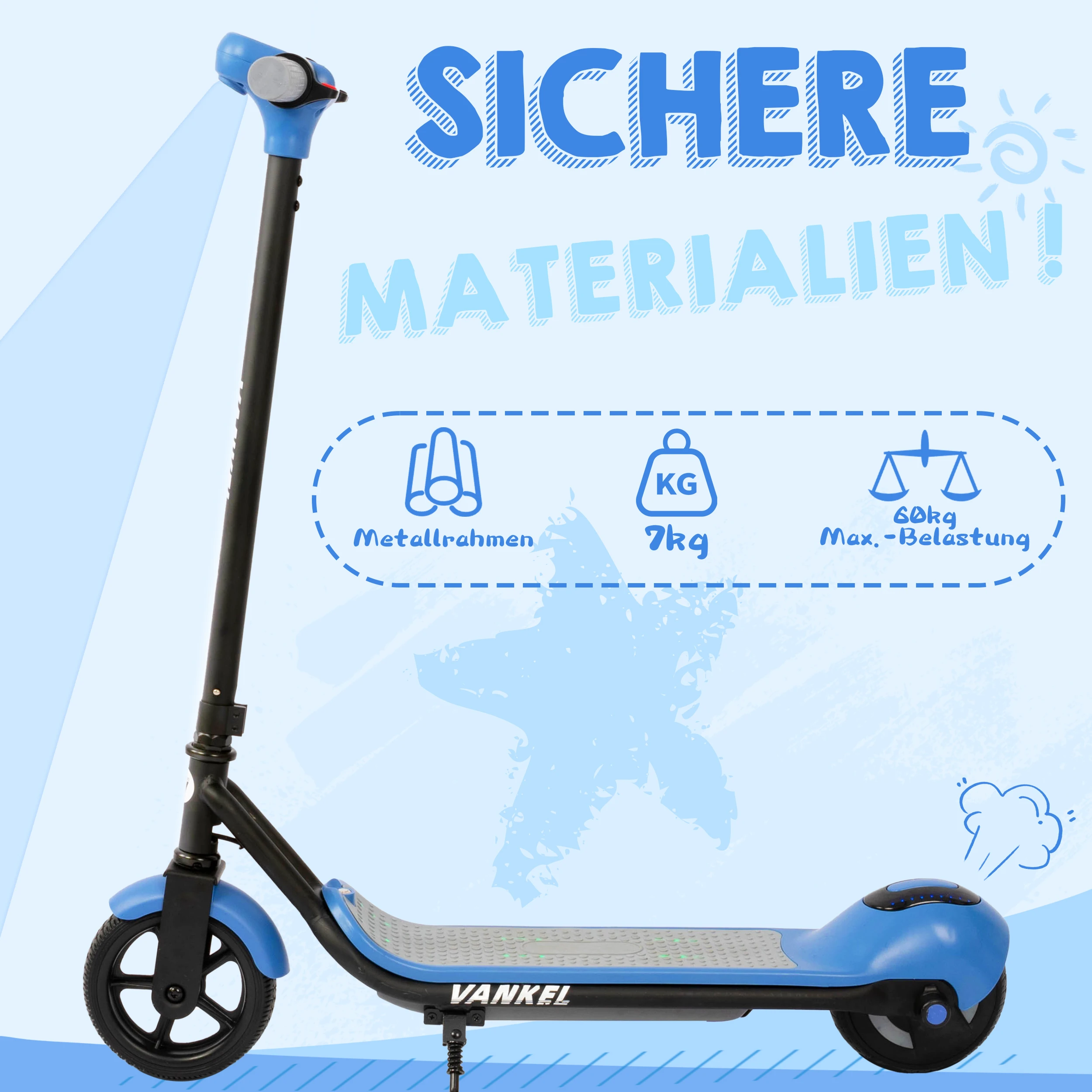 Vankel Kinder-Elektroroller mit Bluetooth, Regenbogenlichter, 6,5-Zoll-Kinderroller für Mädchen, 8–10 km Reichweite, 110 W Motor 60 Wh – Detail 2