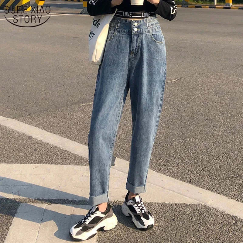 

High Waist Jeans Women Harlan Baggy Loose Jeans Blue Straight Denim Trousers Loose Capri Pants Women Mujer Pantalones 10793