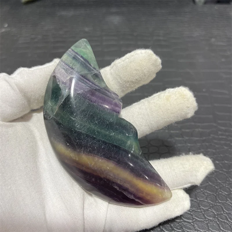 Rainbow Fluorite Moon Hand Carved Crystals Healing Gemstones For Home Decoration