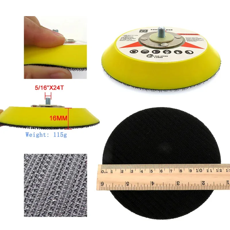 Cuscinetti di supporto con gancio e anello da 5 pollici 5/16 "-24 fili Tamponi abrasivi per lucidatura 125 mm per levigatura per lucidatrice orbitale per auto a doppia azione