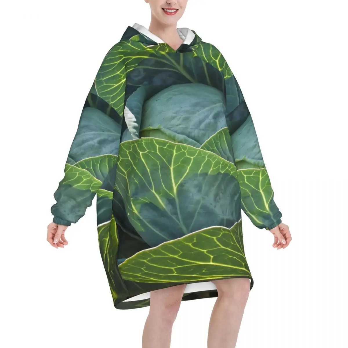 Cabbage Wearable Blanket Hoodie for Women Men Warm Cozy Oversize Blanket Sweatshirt Thick Fleece Hooded Blanket with Pocket