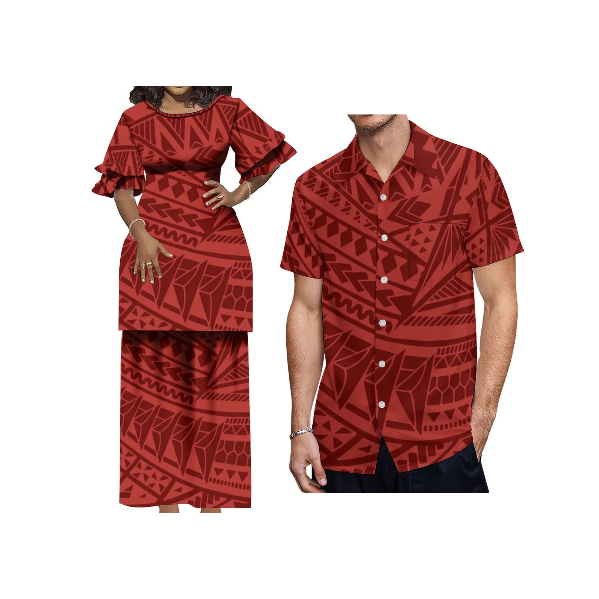 Polynesian Puletasi Double Set Dress Print Dress Summer Petal Sleeve Elegant Long Dress Custom