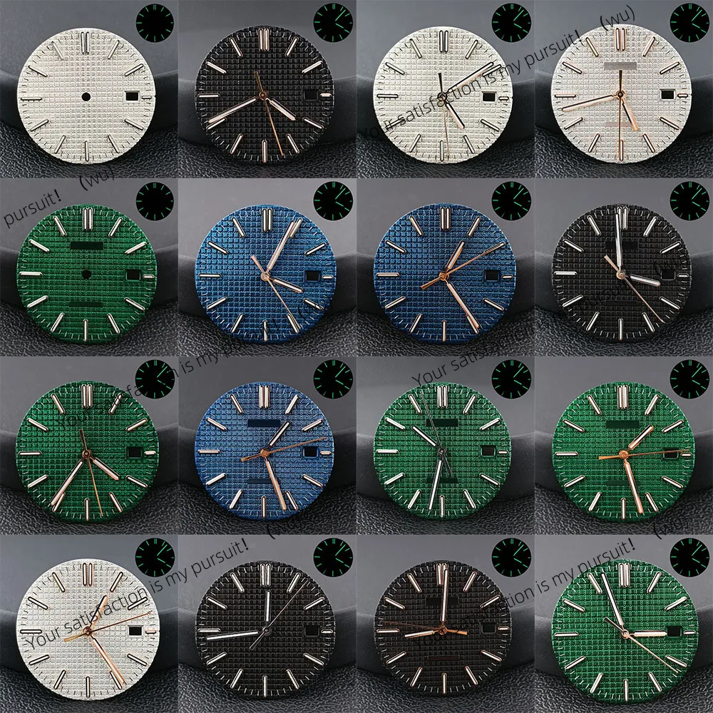 31.8mm diameter single calendar dial for NH35/NH36 watch movement accessories with green illuminated dial and hands