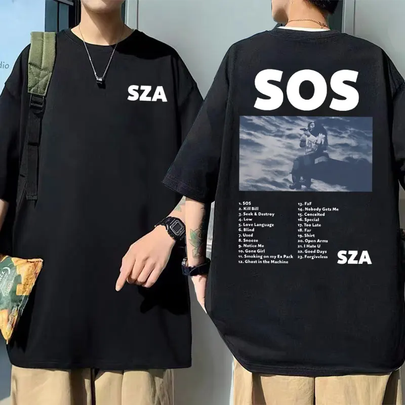 

Rapper SZA SOS Album Graphic Print T-shirt Men Women Hip Hop Oversized Tshirt Male Vintage Streetwear Unisex 100% Cotton T Shirt