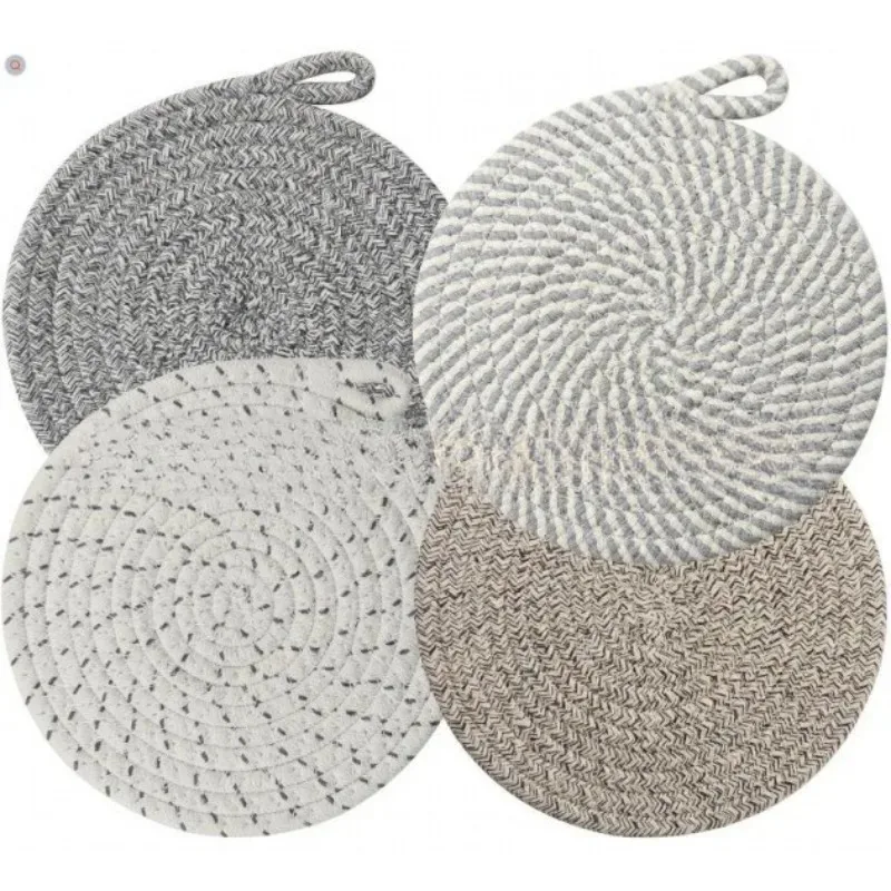 Novas porta-copos resistentes ao calor, pote feito de algodão, porta-copos redondos de 20 cm, tapete redondo para cozinha, tigela, panelas, conjunto de 4